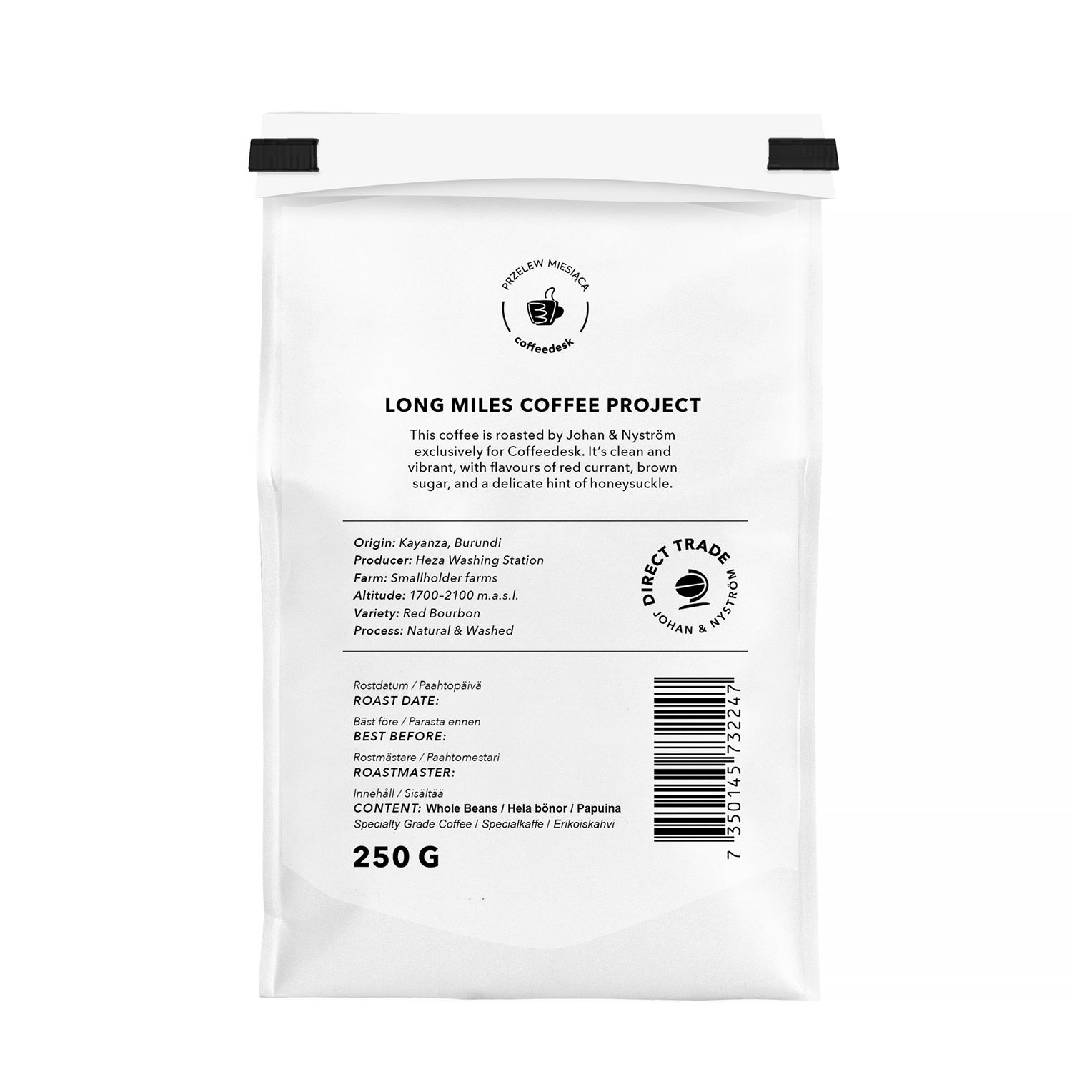 PRZELEW MIESIĄCA: Johan & Nyström - kawa ziarnista Burundi Long Miles Kayanza Natural Filter 250 g
