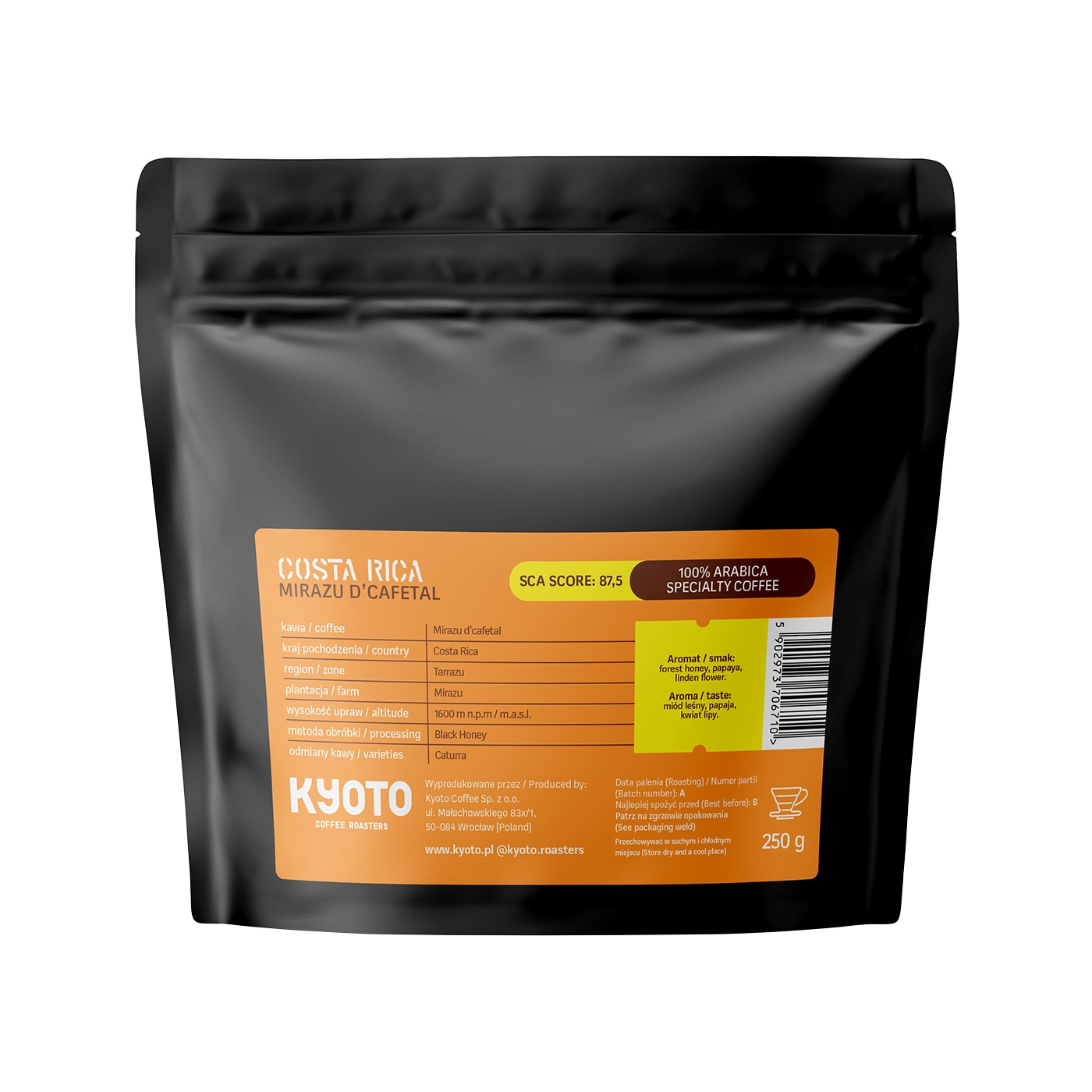 KYOTO - kawa ziarnista Kostaryka Mirazu Black Honey Filter 250 g