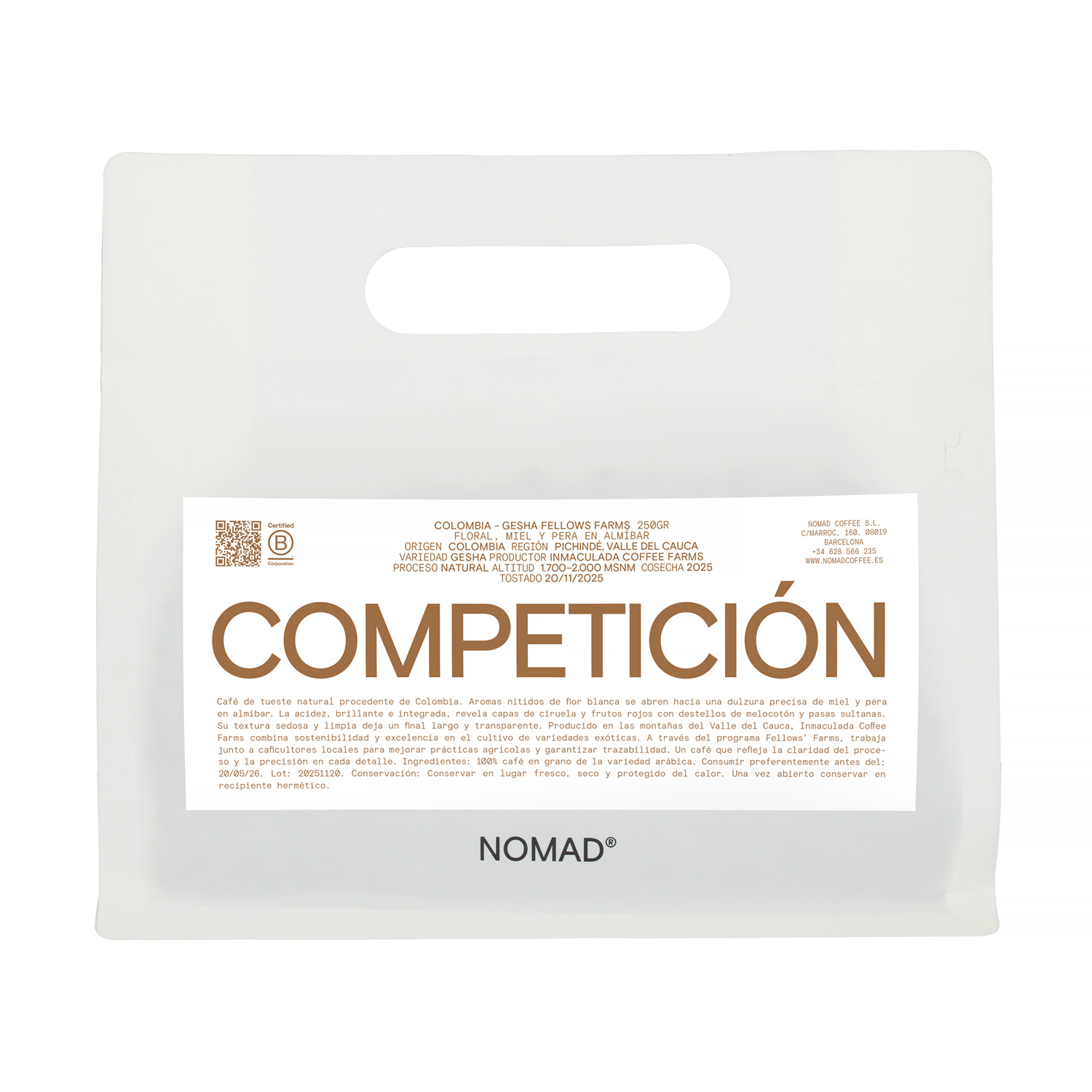 Nomad Coffee - kawa ziarnista Kolumbia Fellow Farms Natural Filter 250 g