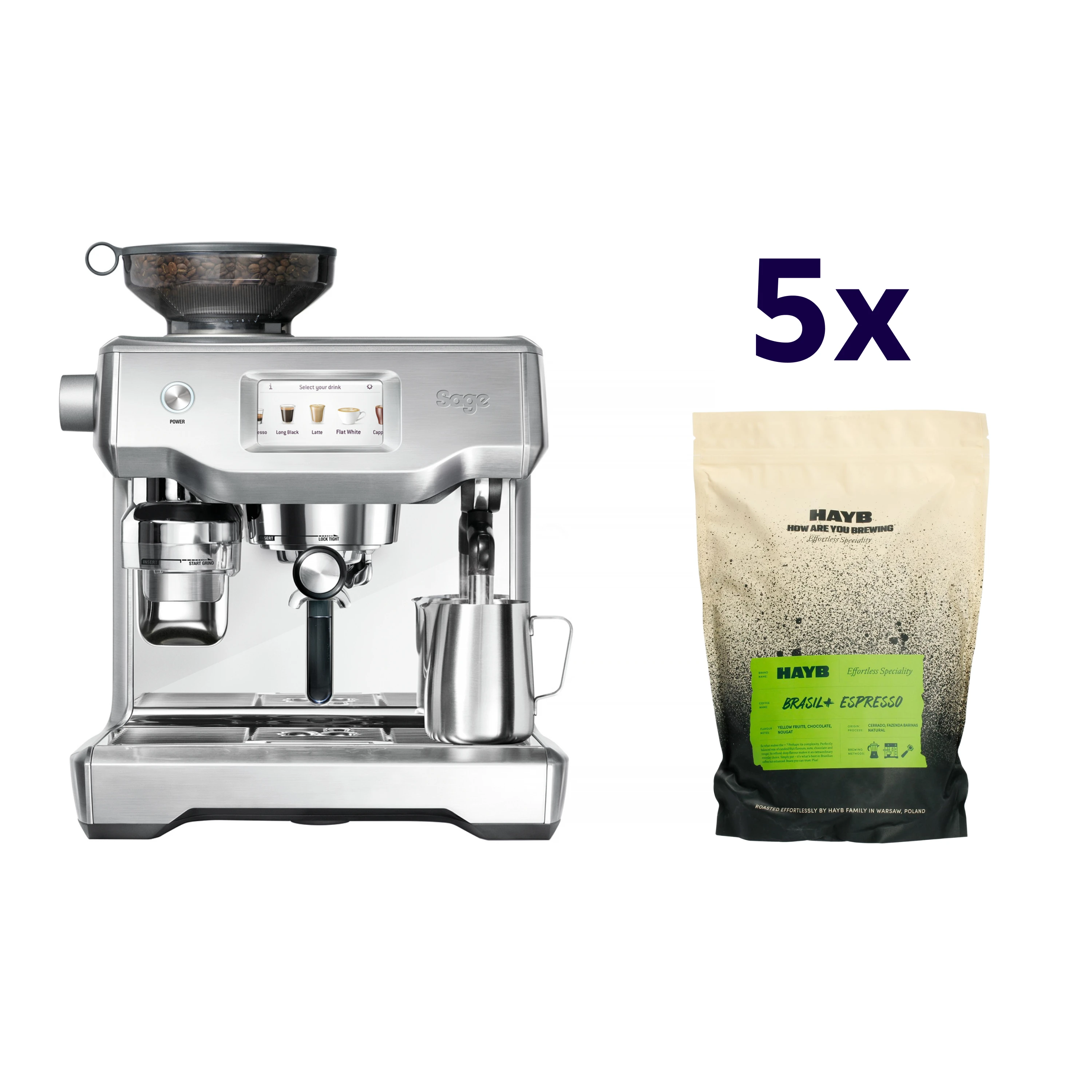Zestaw ekspres Sage - OracleTM Touch Srebrny + 5x kawa HAYB Brasil+ 1kg