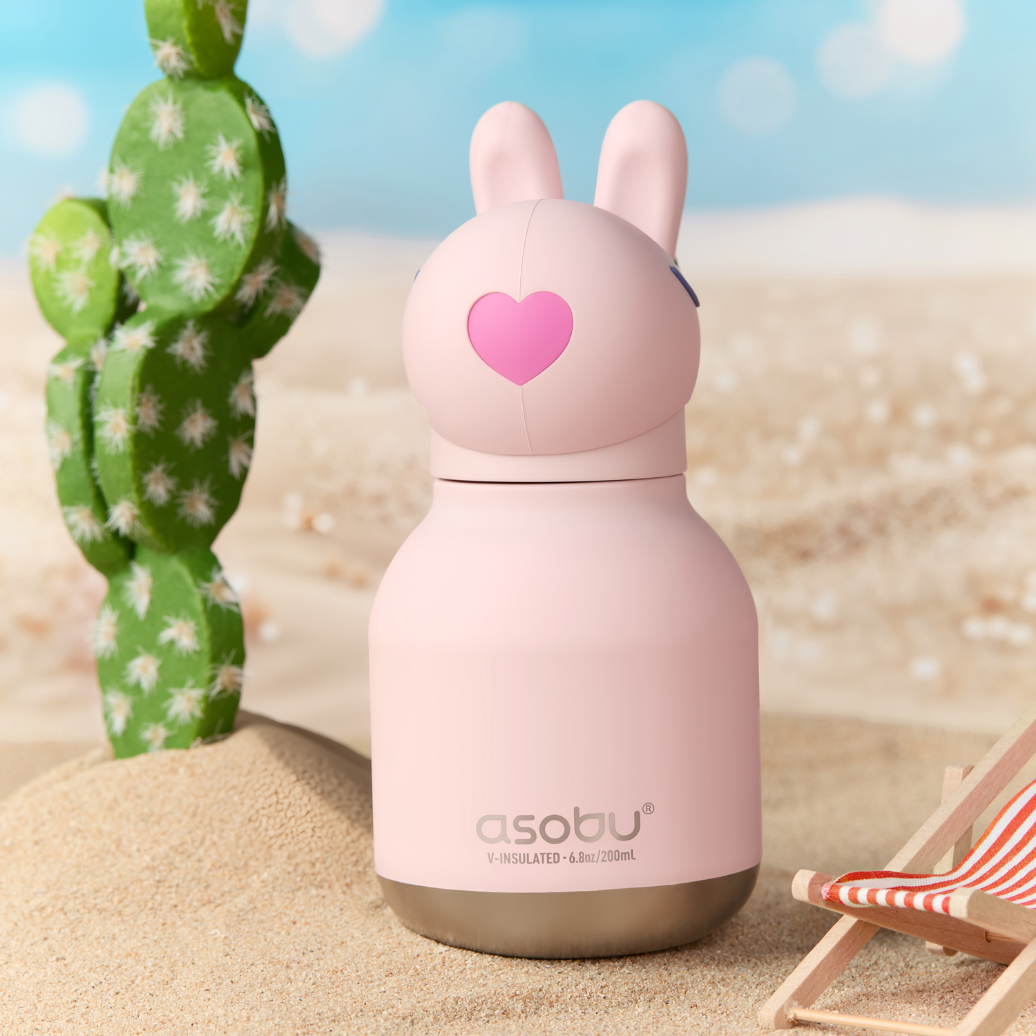 Asobu - Mini Bestie Królik - Butelka termiczna ze słomką 200 ml