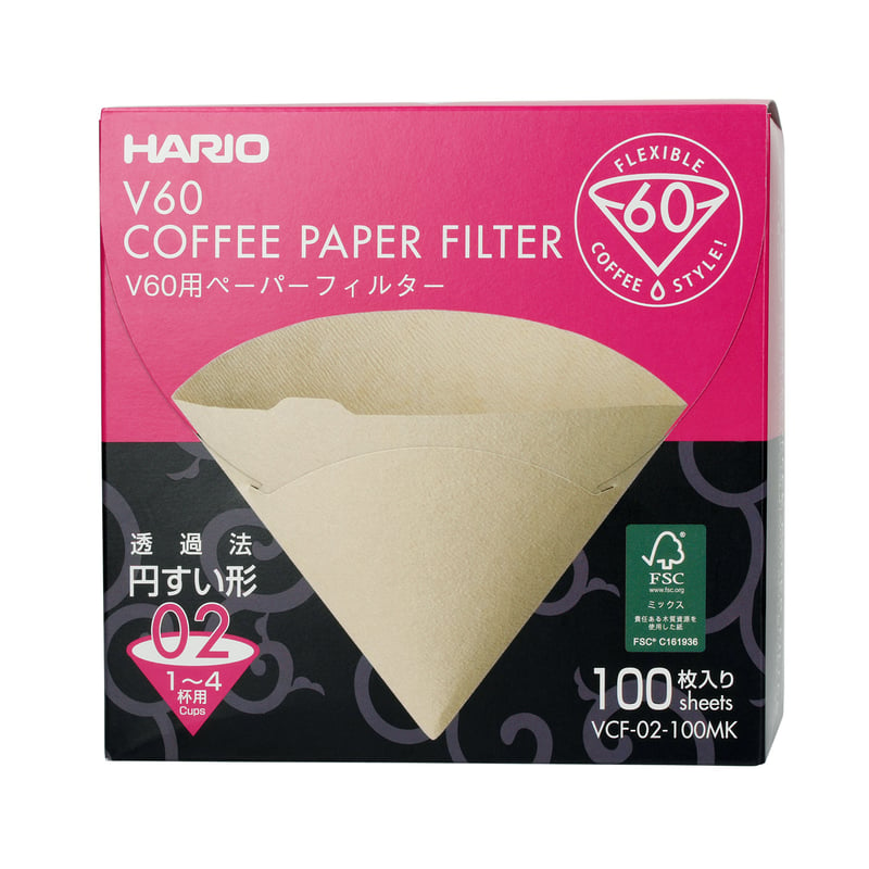 Hario Misarashi Brown Paper Filters - V60-02 - 100 Pieces Carton Box