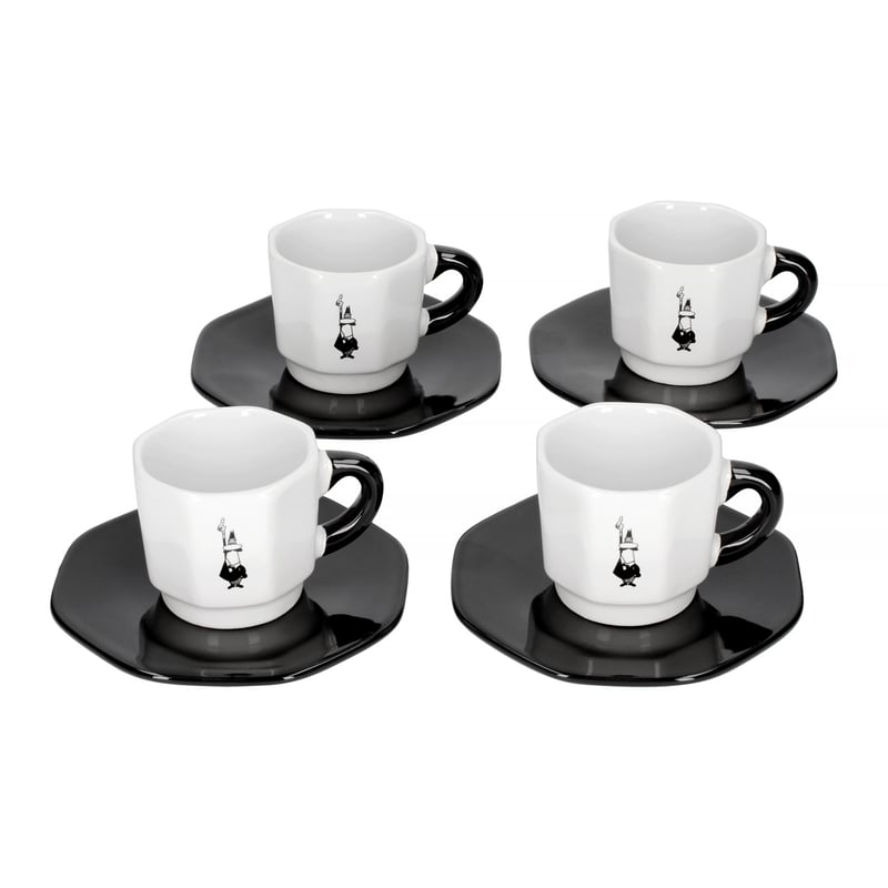 Bialetti Set of 4 Cups and Saucers Black and White Coffeedesk