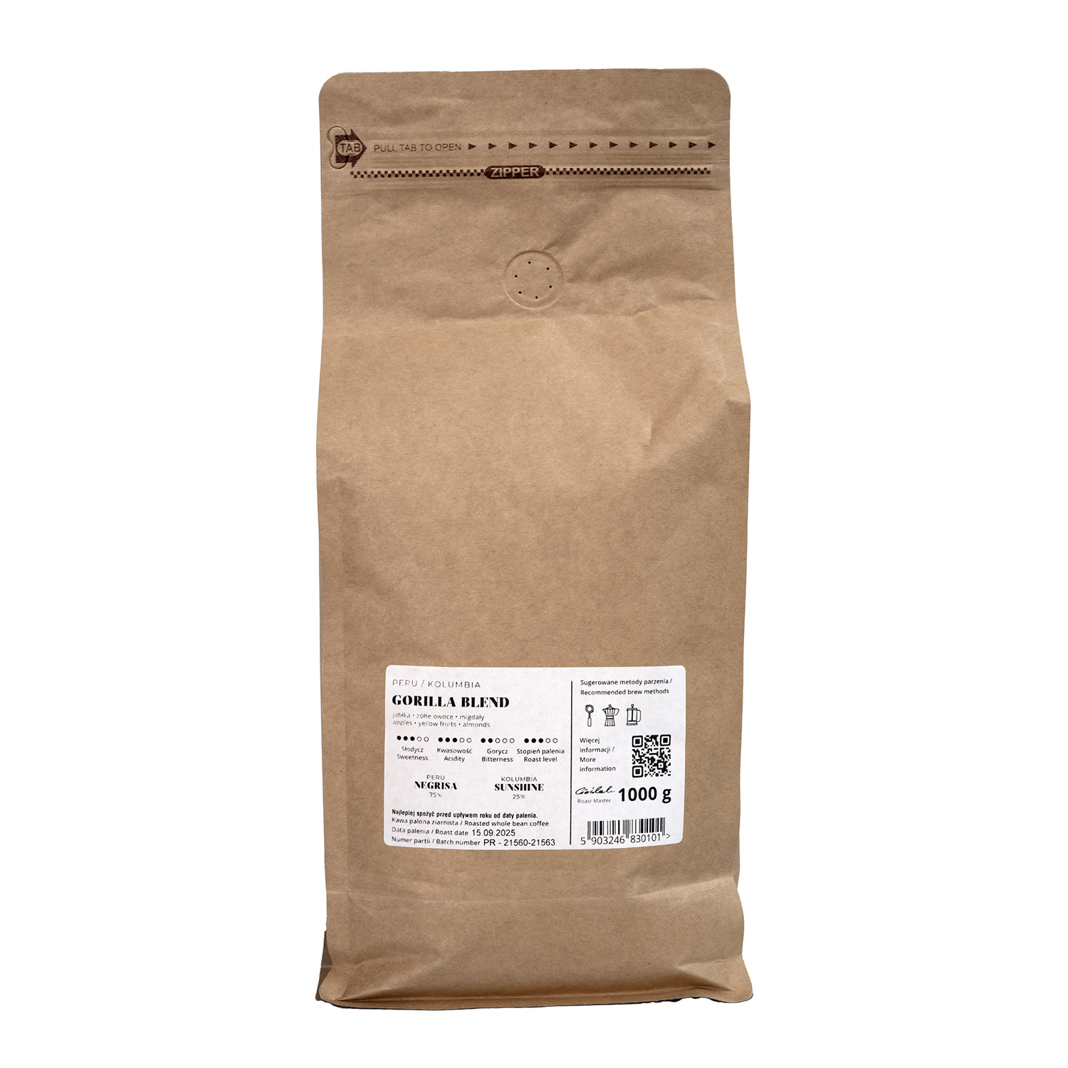 Hard Beans - kawa ziarnista Gorilla Blend 3.0 Peru + Kolumbia Espresso 1 kg