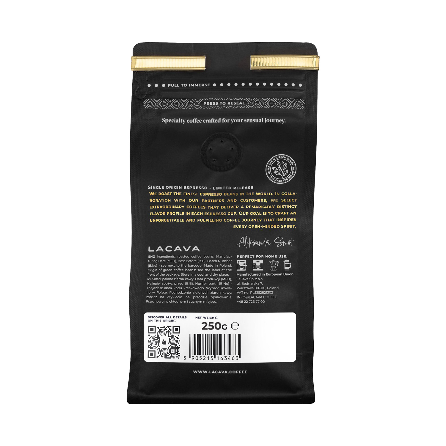 LaCava - kawa ziarnista Rwanda Muhondo Anaerobic Honey Espresso 250 g