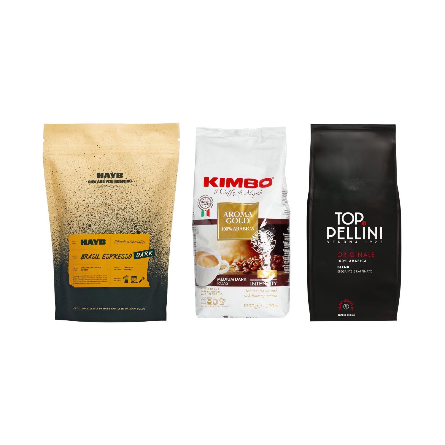 Set Pellini Top Originale 1 kg + Kimbo Aroma Gold 1 kg + HAYB DARK Natural 1 kg