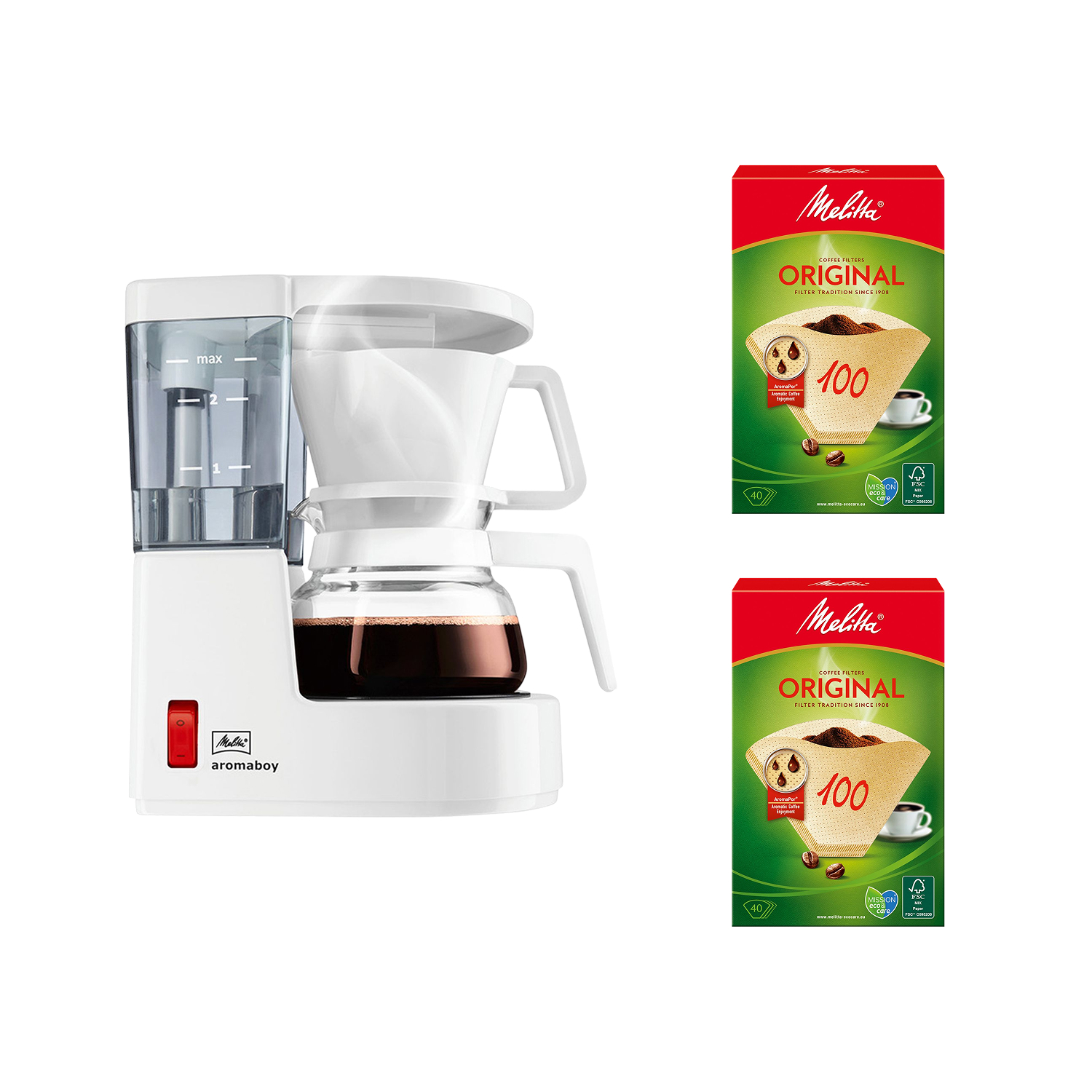 Set Melitta - Aromaboy White - Filter Coffee Machine + 2x Melitta Filters 40 pieces