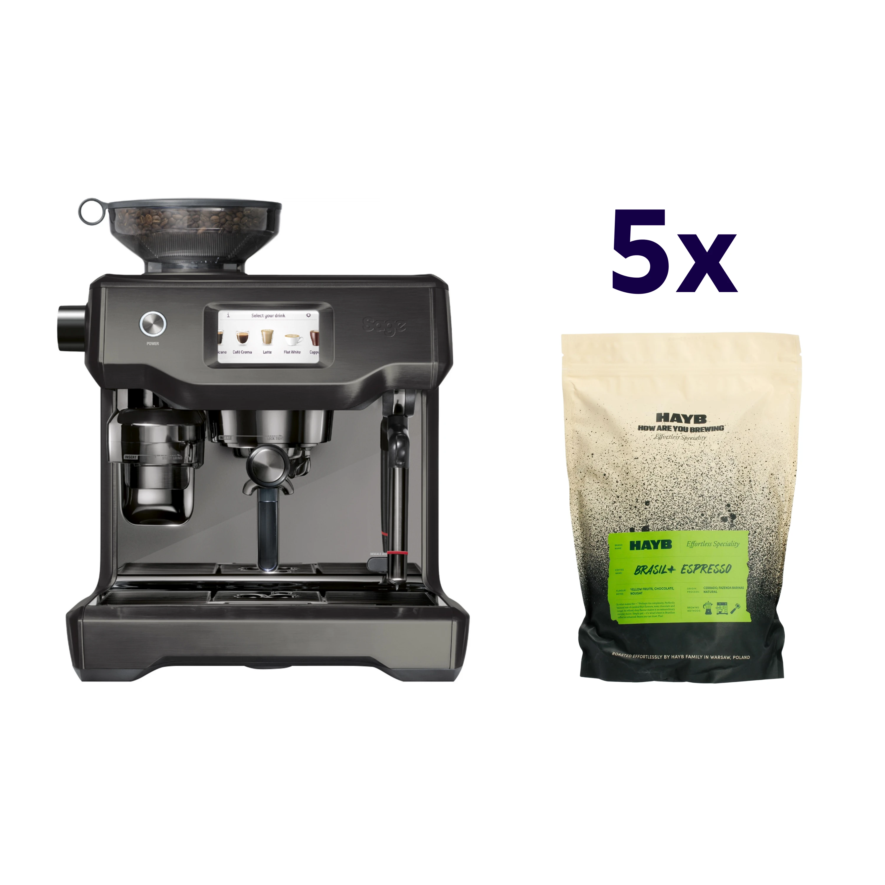 Zestaw ekspres Sage - The Oracle Touch Czarny Noir + 5x kawa HAYB Brasil+ 1kg