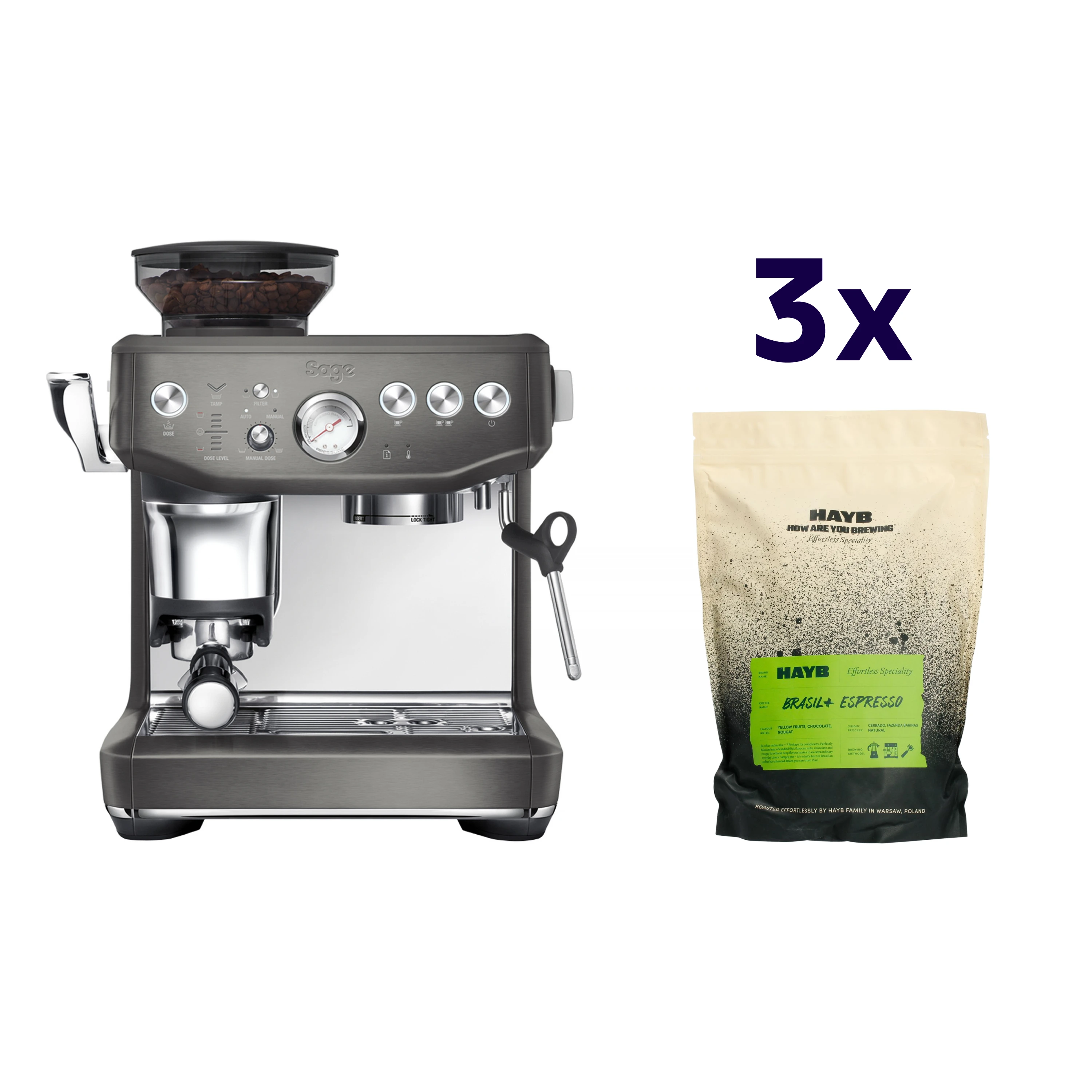 Zestaw ekspres Sage - The Barista Express Impress Szary + 3x kawa HAYB Brasil+ 1kg