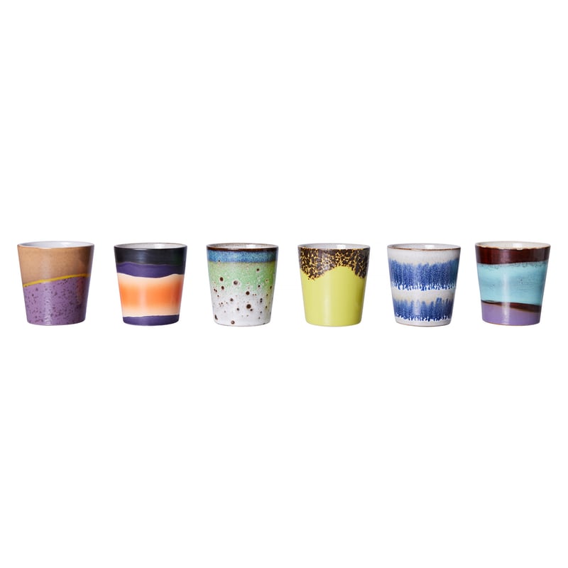 HKliving - Pluto Set of 6 70s Ceramic Mugs 180ml