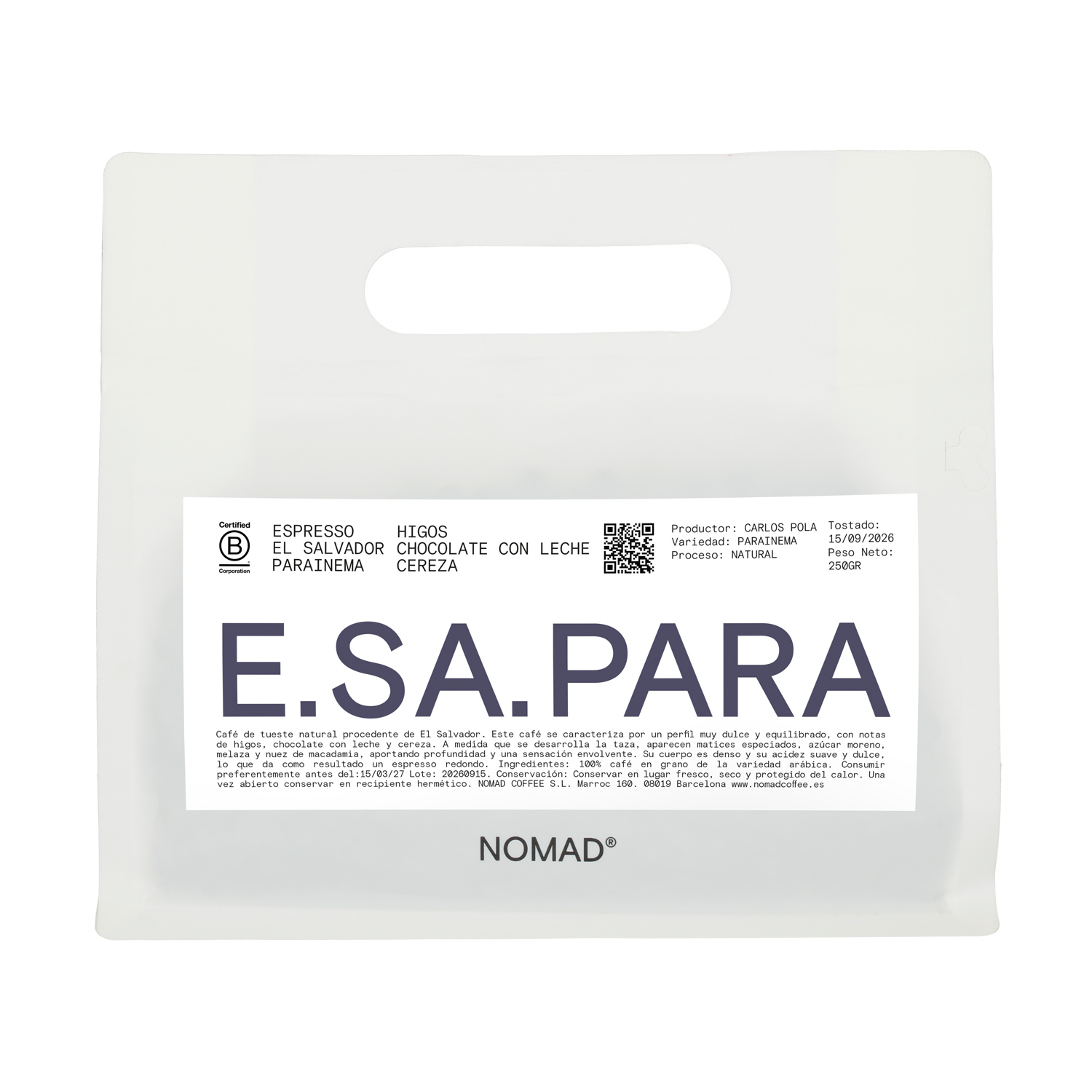 Nomad Coffee - El Salvador Parainema Natural Espresso 250g