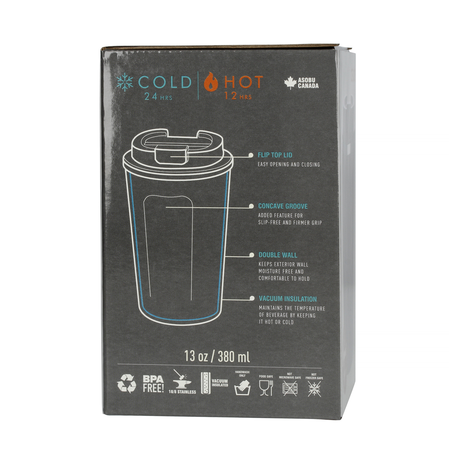 Asobu - Cafe Compact Brown - 380 ml Travel Mug