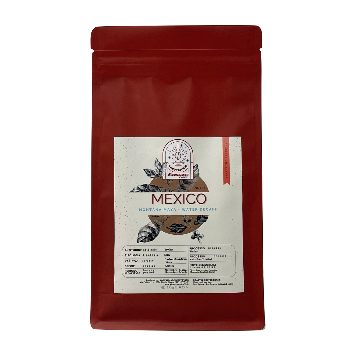 Giovannacci Caffè  - bezkofeinowa kawa ziarnista Meksyk Montana Maya Water Filter 250 g