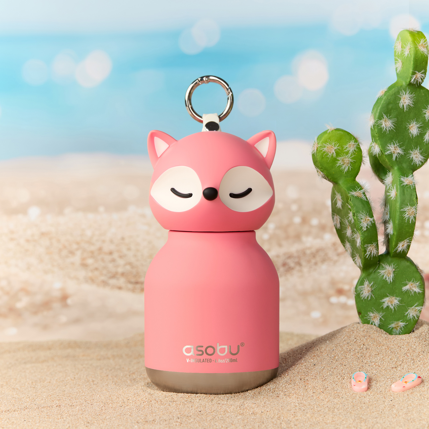 Asobu - Mini Bestie Różowy Lis - Butelka termiczna ze słomką 200ml