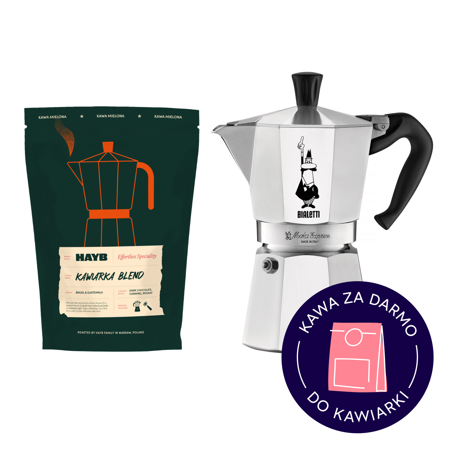 Zestaw Moka Express 6tz + Hayb Kawiarka Blend ESP 250g
