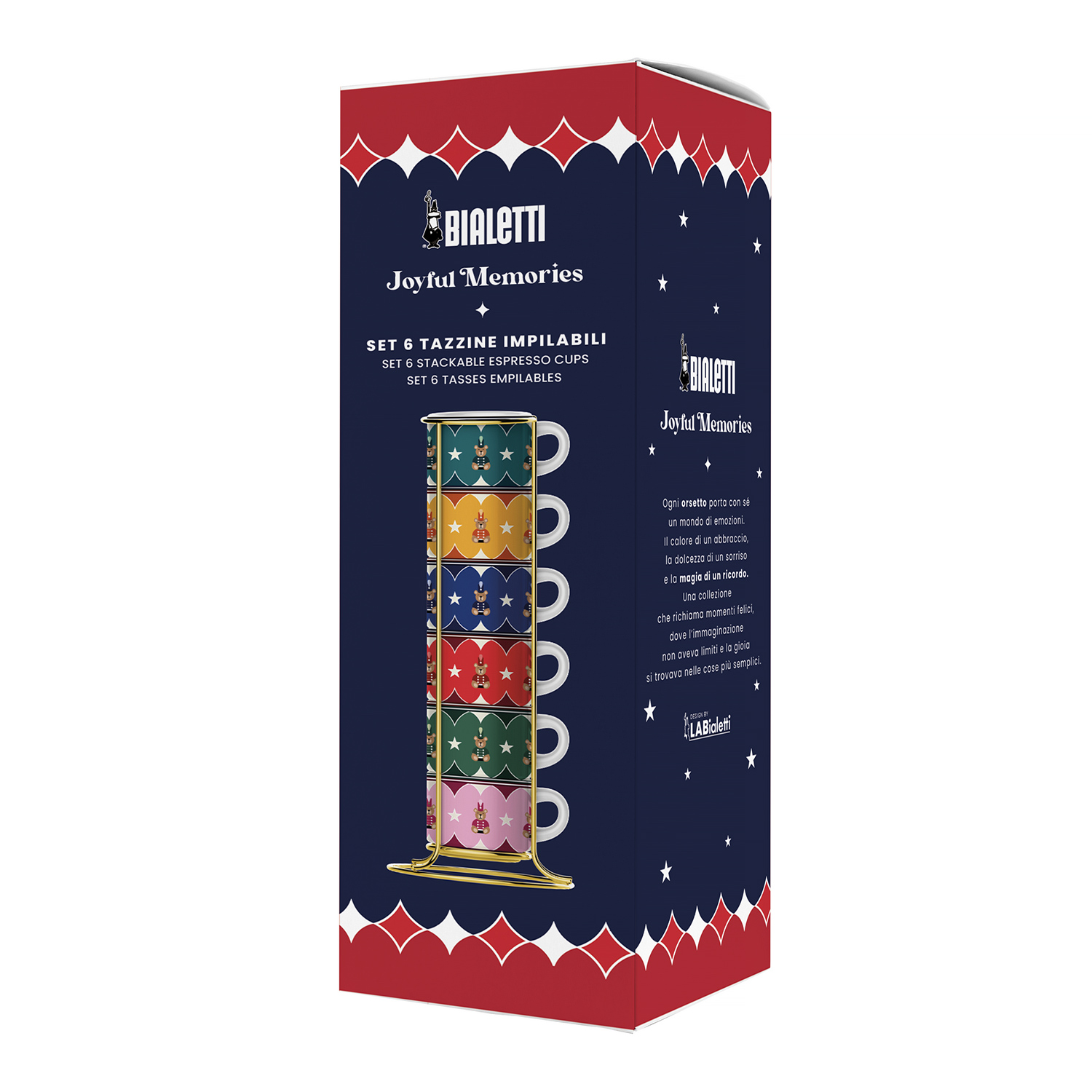 Bialetti - Joyful Christmas Set of 6 Espresso Cups with Stand