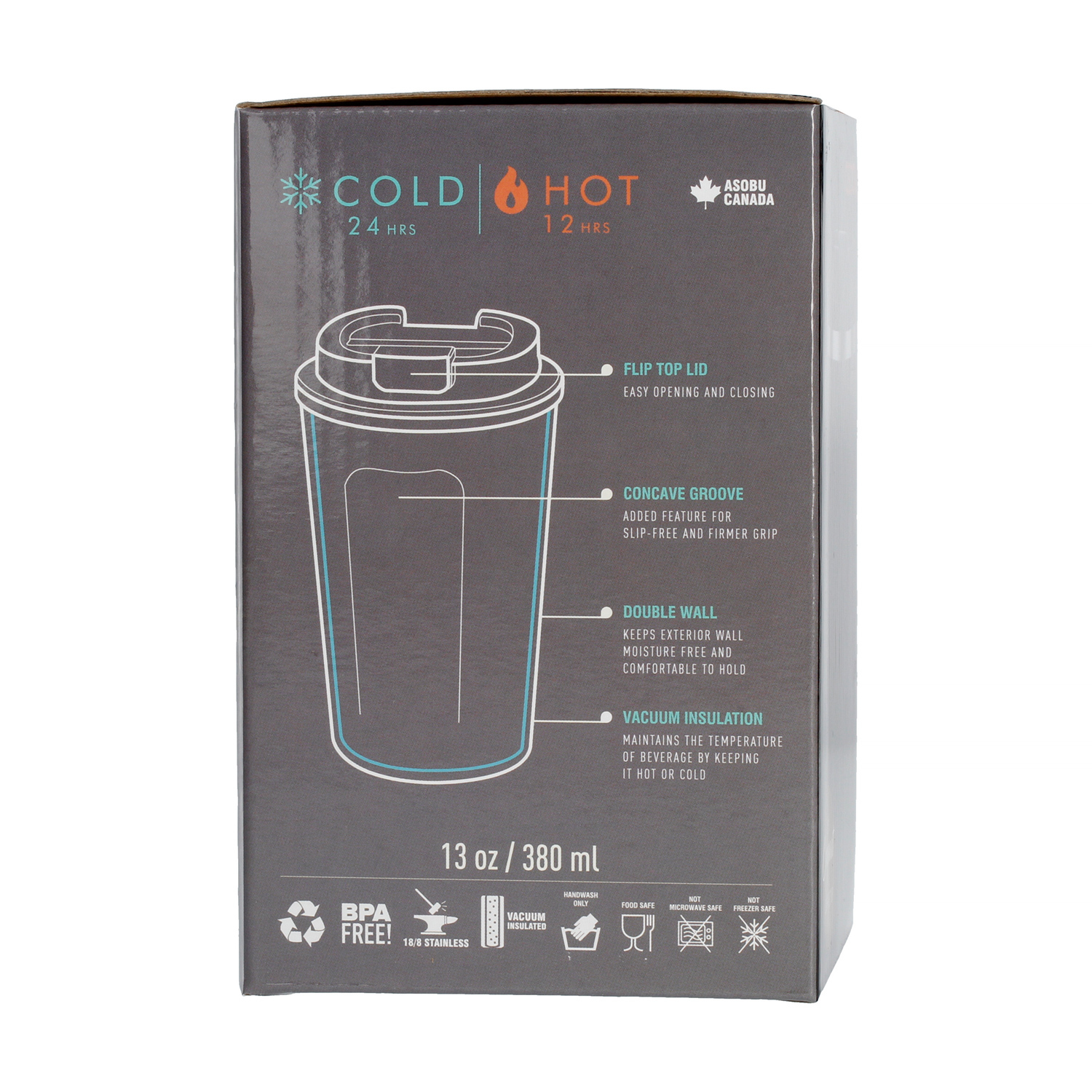 Asobu - Cafe Compact Black - 380 ml Travel Mug