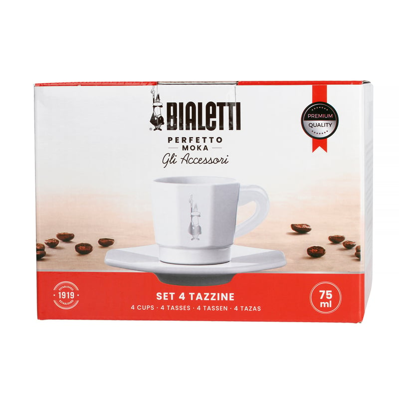 Bialetti - Set of 4 Cups and Saucers - White - Coffeedesk