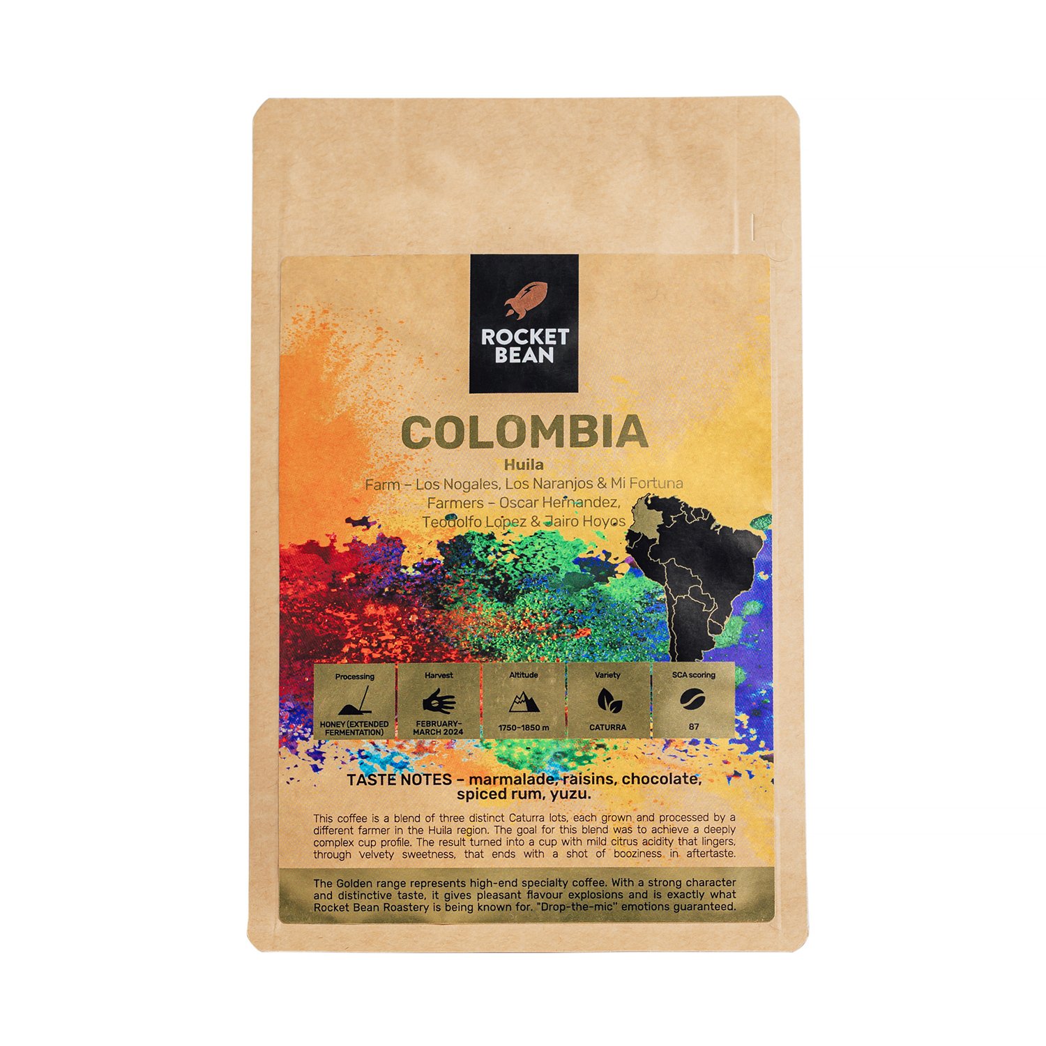 Rocket Bean - Colombia Huila Los Nogales & Mi Fortuna Honey (Extended Fermentation) Filter 200g