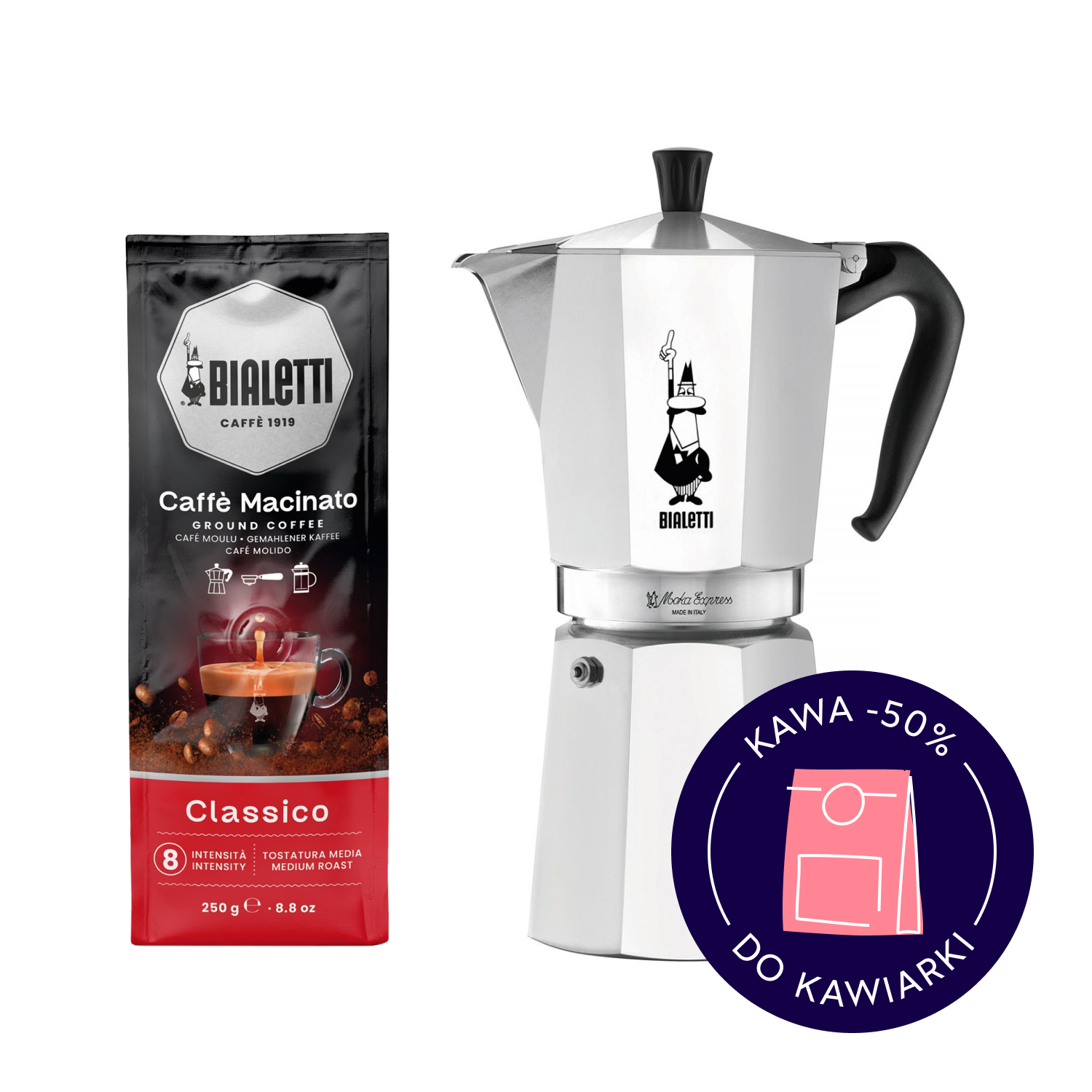 Zestaw Moka Express 12tz + kawa Caffe Macinato Classico Espresso
