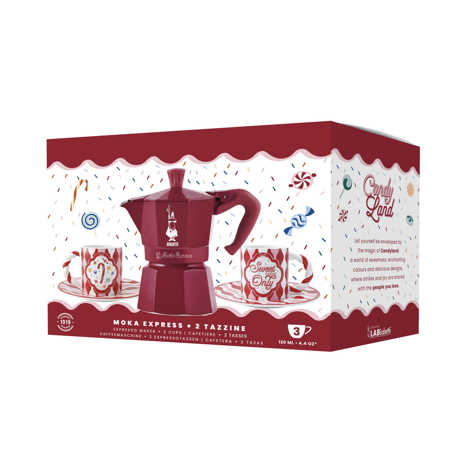 Bialetti - zestaw Moka Express 3tz + 2 filiżanki Candyland